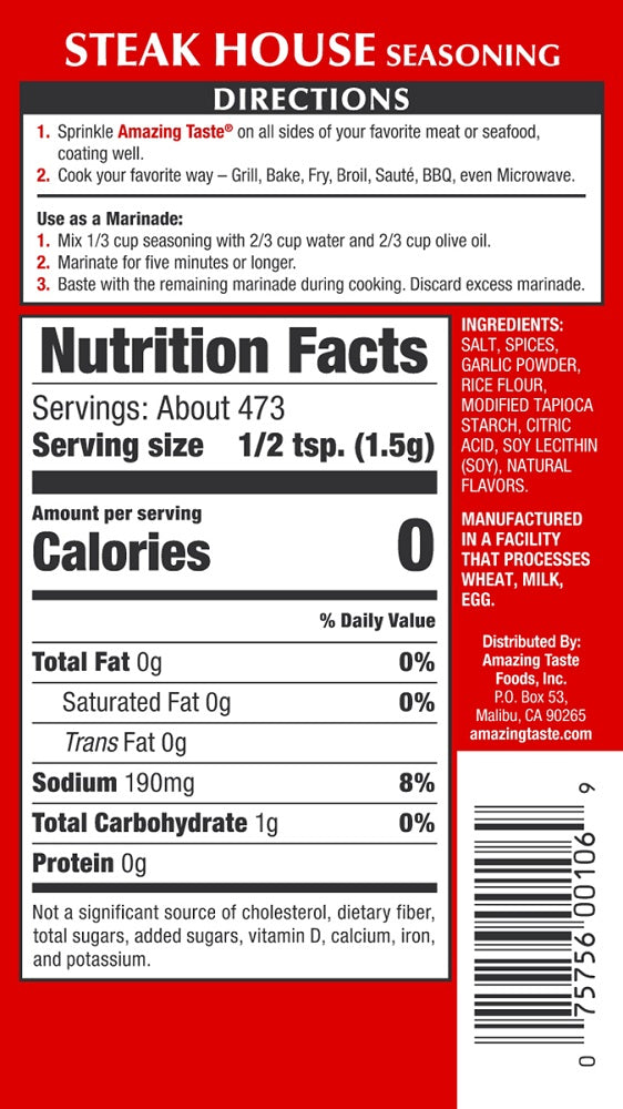 Steak House Shaker Amazing Taste Foods, Inc